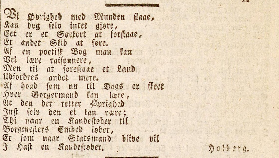 Side i fraktur fra en gammel Holberg-utgave
